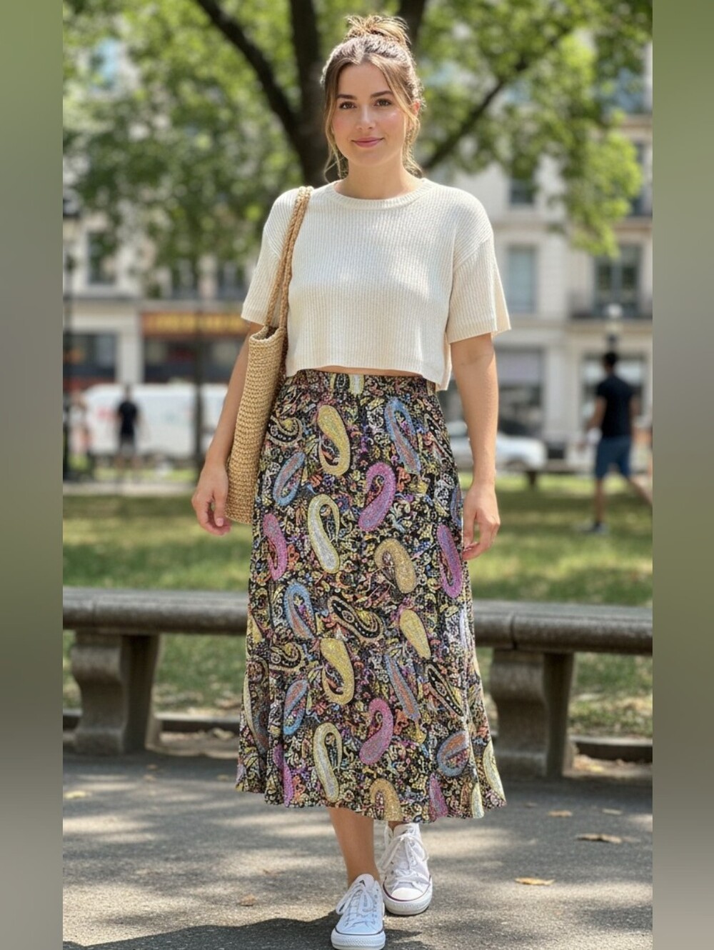 Esqualo A-line Midi Skirt in A Colorful Floral Paisley Print Size 12